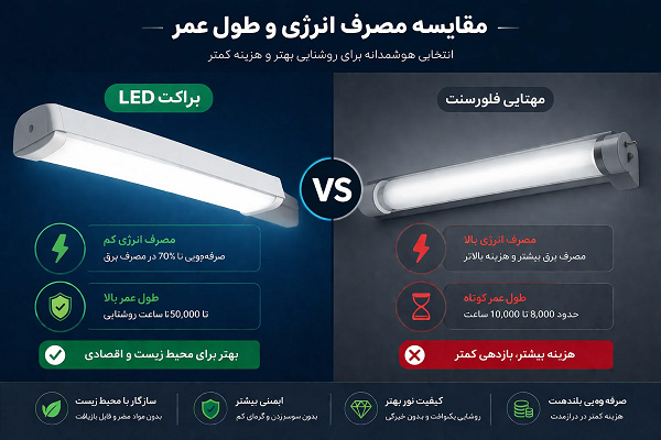 مقایسه مصرف انرژی براکت ال ای دی با مهتابی
