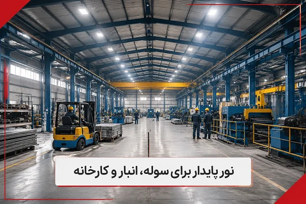 نمونه روشنایی سوله و کارخانه با پروژکتور LED صنعتی