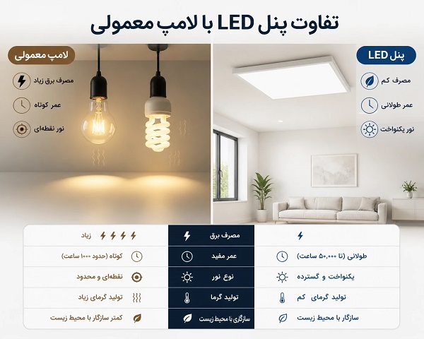 تفاوت پنل ال ای دی با لامپ معمولی