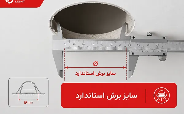 راهنمای اندازه‌گیری سایز برش استاندارد سقف برای خرید چراغ هالوژن سقفی توکار 