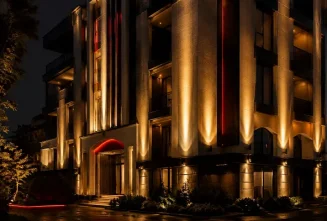 نورپردازی خطی نمای ساختمان نوساز با جت لایت آفتابی